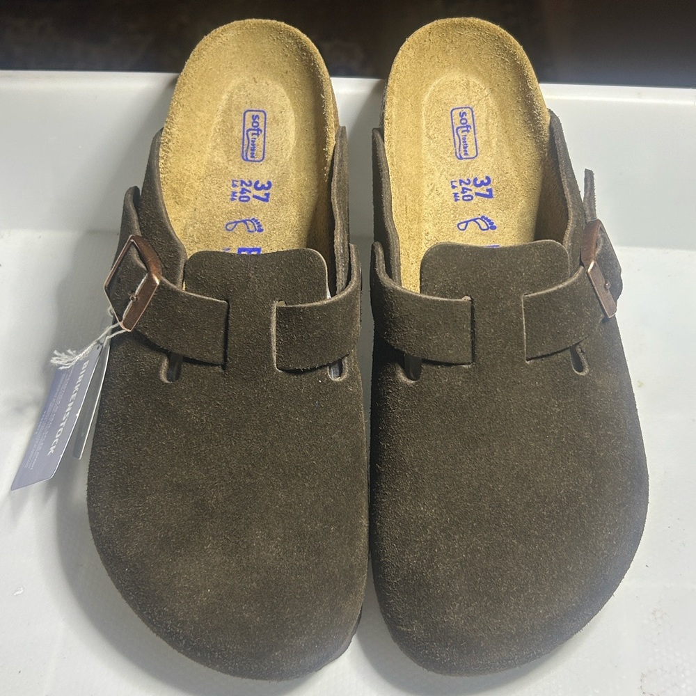 Birkenstock Boston Soft Footbed in Mocha Suede Leather Size 37 Reg/US 6.5 NIB!